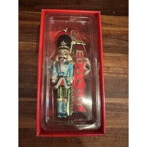 NEW Macy's Holiday Nutcracker Glass Christmas Tree Ornament Collectible NIB 5”